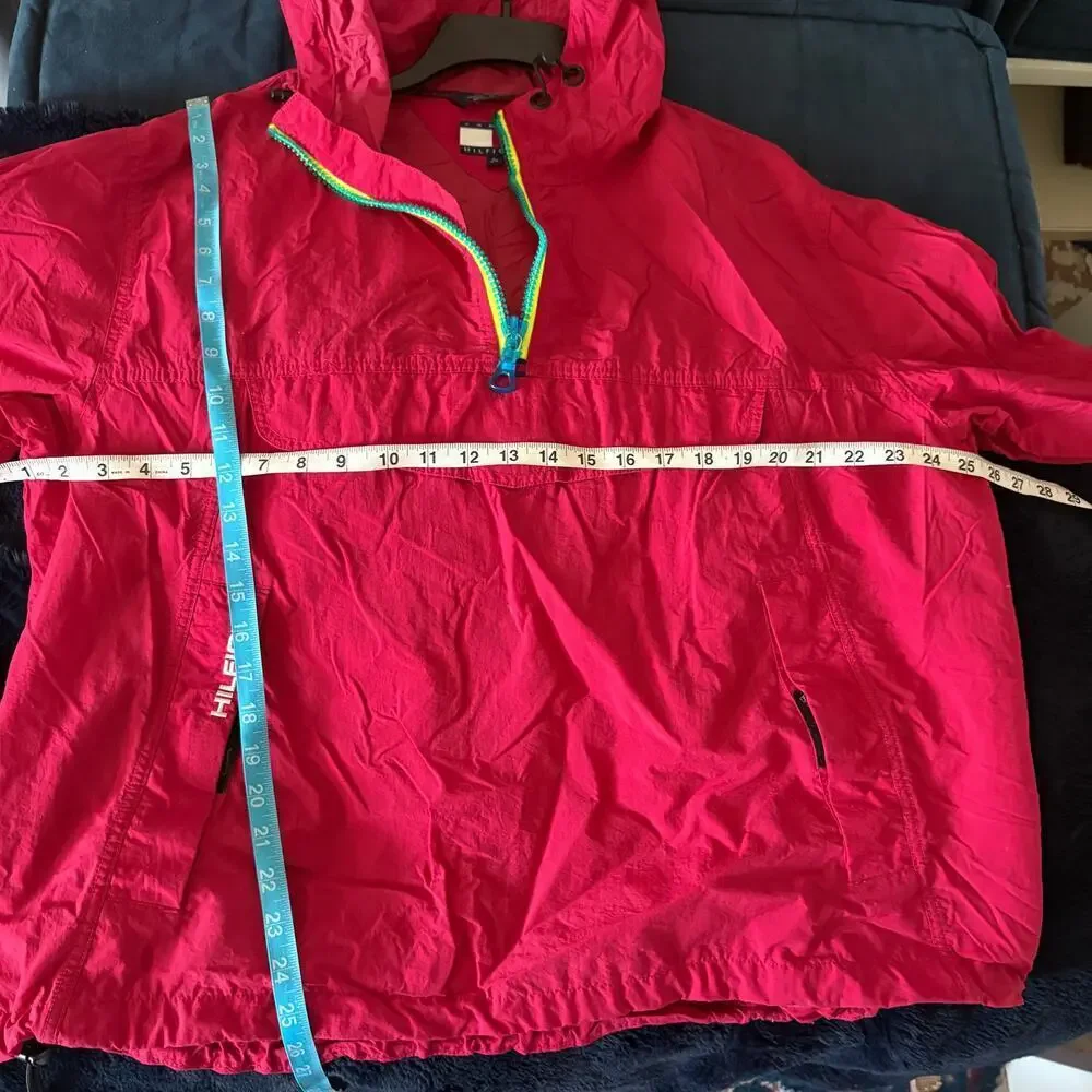 VTG Tommy Hilfiger Windbreaker Preppy Retro GORPCORE  Red Hooded Anorak L Unisex
